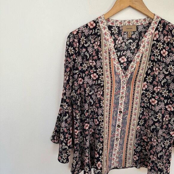 Anthropologie X Kachel Kaia Floral Motif Printed Silk Button Front Top - Picture 5 of 11
